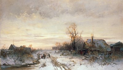 Kinder spielen in einer Winterlandschaft von August Fink